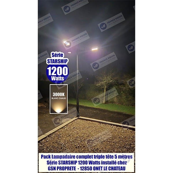 Lampe de rue solaire - Série STARSHIP - Rendu lumineux 1200 Watts - 3600 Lumens - Couleur 6000K - Angle 150x70° - IP65 - Dimensions 82 x 30 x 8 cm - Tube d'insertion 45mm - Avec détecteur de mouvement - Télécommande - 3 modes de fonctionnement