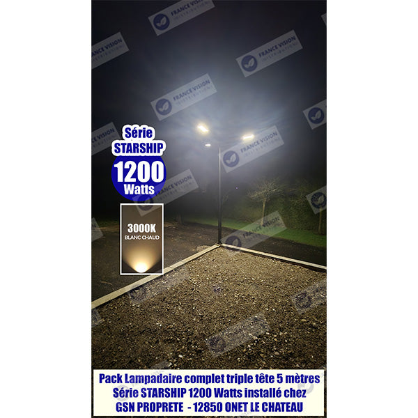 Lampe de rue solaire - Série STARSHIP - Rendu lumineux 1200 Watts - 3600 Lumens - Couleur 6000K - Angle 150x70° - IP65 - Dimensions 82 x 30 x 8 cm - Tube d'insertion 45mm - Avec détecteur de mouvement - Télécommande - 3 modes de fonctionnement
