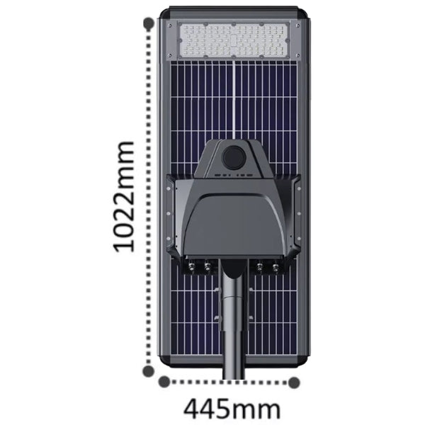 Lot de 4x Lampes de rue solaires - Série STARSHIP ELITE - 12 800 Lumens - Angle 150x70° - IP65 - 3000k/4000k/6000k au choix - Structure ALUMINIUM - Tube d'insertion 76mm - Régulateur MPPT - Détecteur de mouvement - Télécommande - Garantie 3 ans