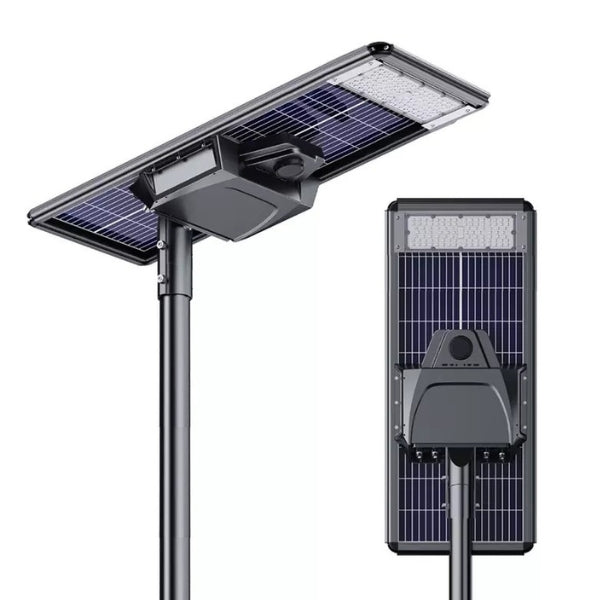 Lot de 4x Lampes de rue solaires - Série STARSHIP ELITE - 12 800 Lumens - Angle 150x70° - IP65 - 3000k/4000k/6000k au choix - Structure ALUMINIUM - Tube d'insertion 76mm - Régulateur MPPT - Détecteur de mouvement - Télécommande - Garantie 3 ans