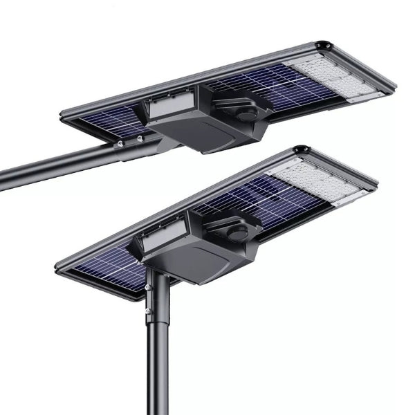 Lot de 4x Lampes de rue solaires - Série STARSHIP ELITE - 12 800 Lumens - Angle 150x70° - IP65 - 3000k/4000k/6000k au choix - Structure ALUMINIUM - Tube d'insertion 76mm - Régulateur MPPT - Détecteur de mouvement - Télécommande - Garantie 3 ans