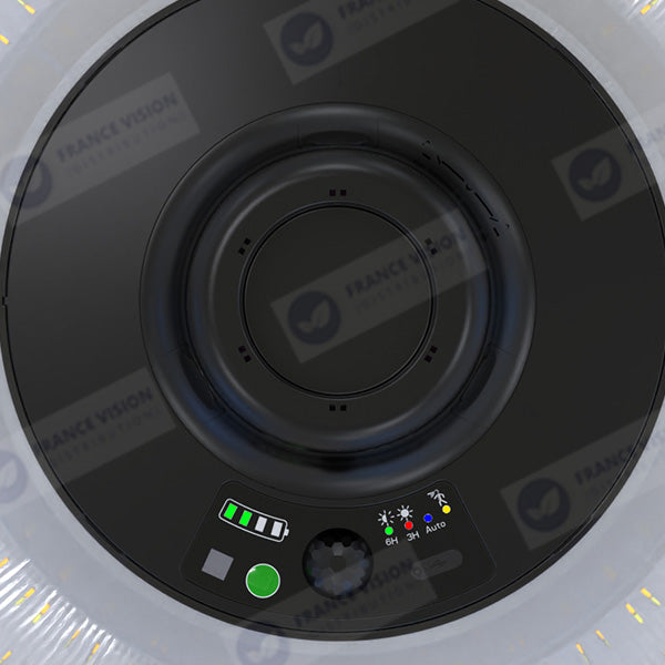 Lot de 5x Lampes solaires - Série OVNI SUN FLOWER V2 250 - CCT (3000k+6500k) - Rendu Lumineux 250 Watts - 1500 Lumens - Angle 120° - IP65 - 44 x 44 x 10 cm - Panneau MONOCRISTALLIN - Détecteur de mouvement - Télécommande - Capteur crépusculaire