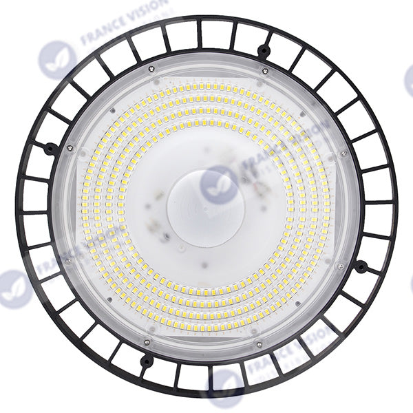 Lampe industrielle UFO - CCT (Couleur Changeante en Température) - Série SAPHIR V2 - Puissance Ajustable 85 / 100 / 150 / 200 Watts - 160 Lumens/Watt - Angle 120° - IP65 - IK08 - 30 x 8 cm - Dimmable - Transformateur OSRAM - Flicker Free - Garantie 5 ans