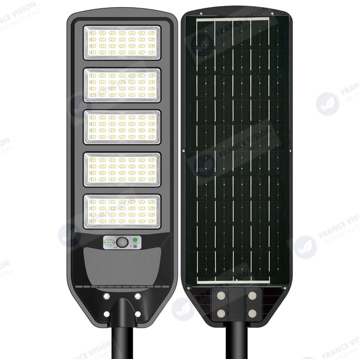 Lot de 12x Solaires - Luminaire LED pour Candélabre / Lampe de rue et parking - Série VIEW V2 - 400 Watts - 2700 Lumens - Angle 140*70° - IP65 - Lampe 72 x 25 x 5 cm - Panneau MONOCRISTALLIN - Détecteur de mouvement - 6000k - Tube d'insertion 45mm