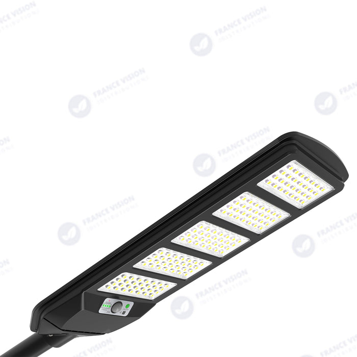Lot de 12x Solaires - Luminaire LED pour Candélabre / Lampe de rue et parking - Série VIEW V2 - 400 Watts - 2700 Lumens - Angle 140*70° - IP65 - Lampe 72 x 25 x 5 cm - Panneau MONOCRISTALLIN - Détecteur de mouvement - 6000k - Tube d'insertion 45mm