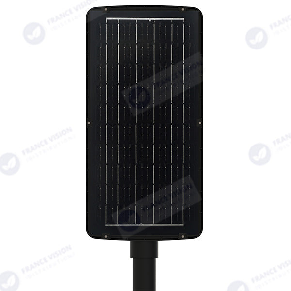 Lampe de rue LED solaire - Série VIEW V2 EVO  - 1200 Watts - 3600 Lumens - 6000k - Angle 140*70° - IP54 - 64 x 26 x 7 cm - Panneau Monocristallin - Batterie 20Ah - Détecteur de mouvement - Télécommande - Tube d'insertion 45mm