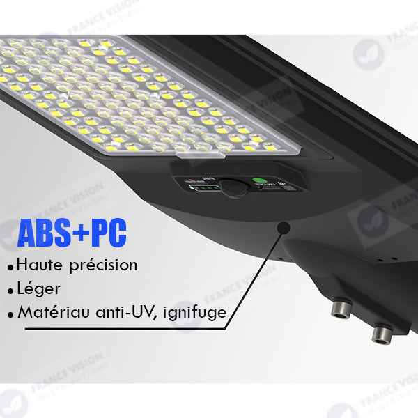 Lampe de rue LED solaire - Série VIEW V2 EVO  - 1200 Watts - 3600 Lumens - 6000k - Angle 140*70° - IP54 - 64 x 26 x 7 cm - Panneau Monocristallin - Batterie 20Ah - Détecteur de mouvement - Télécommande - Tube d'insertion 45mm