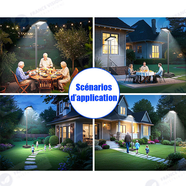 Lampe de rue LED solaire - Série VIEW V2 EVO  - 1200 Watts - 3600 Lumens - 6000k - Angle 140*70° - IP54 - 64 x 26 x 7 cm - Panneau Monocristallin - Batterie 20Ah - Détecteur de mouvement - Télécommande - Tube d'insertion 45mm