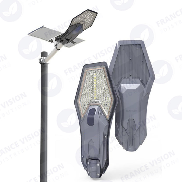 Lot de 4x Lampes de rue solaires - Série INTERSTELLAR ELITE PIR - 800 Watts - 5600 Lumens - Angle 150*70° - IP66 - Lampe 75 x 34 x 10 cm - Panneau 67 x 45 x 3 cm - Contrôleur intelligent - Télécommande - Support inclus - Détecteur de mouvement - 6000k