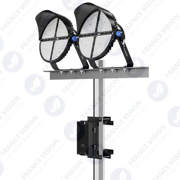 Projecteur de stade - Série ROUND V2 - 600 Watts -  108 000 Lumens - 180 Lumens/Watt - Angle 20° /  30° / 45° / 60° au choix - IP66 - 59 x 51 x 26 cm - 3000k à 6500k - Dimmable - Transformateur SOSEN - Garantie 5 ans