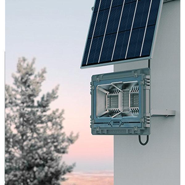 Projecteur LED solaire - Série WARRIOR - 500 Watts - Angle 120° - Lampe 39 x 30 x 8 cm - Panneau solaire 63 x 35 cm - IP67 - Avec télécommande - Dernière génération Solaire - Couleur éclairage 6000K