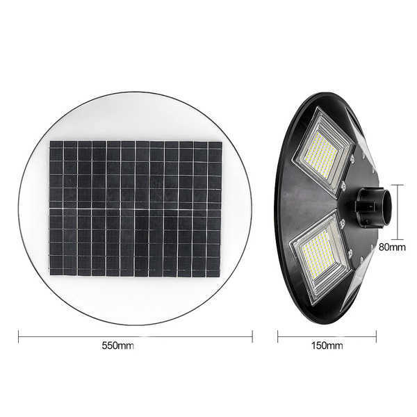 Lampe solaire pour extérieur - Série OVNI BASIC - 150 Watts - 1600 lumens - Angle 360° - IP65 - Diamètre tube d'insertion 80 mm - Avec télécommande - Avec détecteur de mouvement - Avec capteur crépusculaire