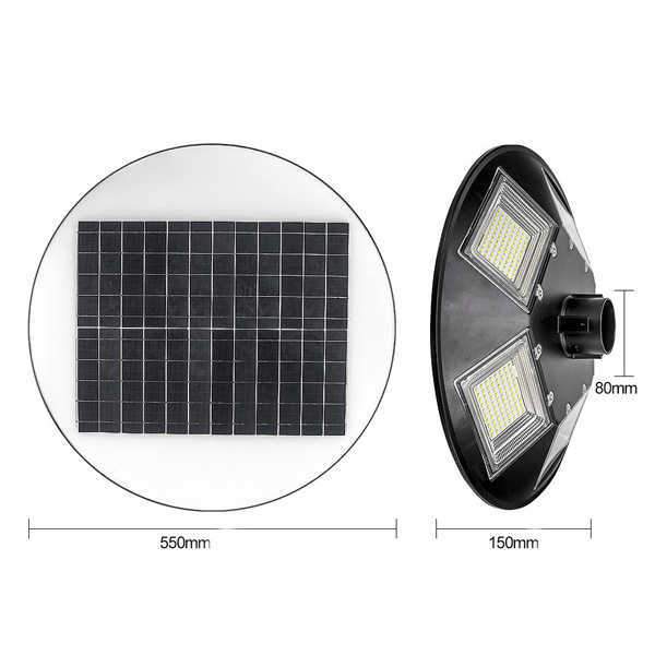 Lampe solaire pour extérieur - Série OVNI BASIC - 250 Watts - 1900 lumens - Angle 360° -  IP65 - Diamètre tube d'insertion 80 mm - Avec détecteur de mouvement - Avec télécommande - Contrôleur MPPT - Garantie 3 ans - Couleur d'éclairage 3000K