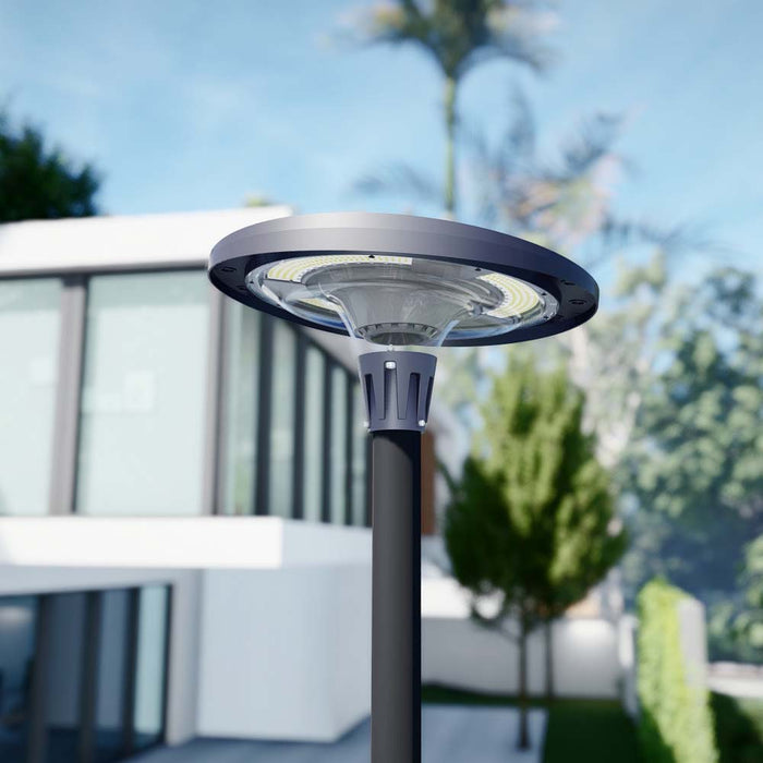 Palette de 14x Lampes LED solaires  - Série OVNI FUTUR - RGBWW - Type UFO - 1200 Watts - 2800 lumens - Panneau Monocristallin - Diamètre tube d'insertion 76 mm - Télécommande - Couleur 3000K / 6000K / RGB