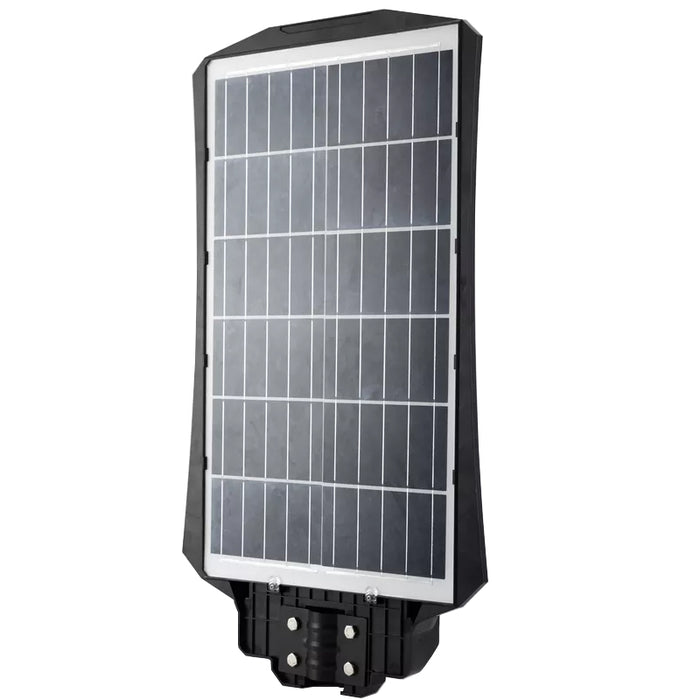 Carton / Lot de 5x Lampes de rue  solaires - Série POWER EVO - Rendu lumineux 500 Watts - 3200 lumens - Angle 120° - 6500k - Lampe 68 x 34 x 7 cm - Panneau solaire 59 x 36 cm - Avec télécommande - Avec détecteur de mouvement